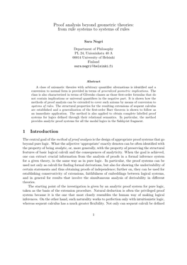 Proof Analysis Beyond Geometric Theories: from Rule Systems to Systems of Rules