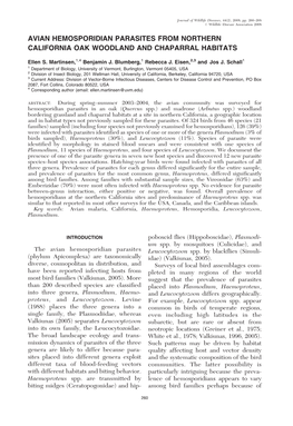 Avian Hemosporidian Parasites from Northern California Oak Woodland and Chaparral Habitats