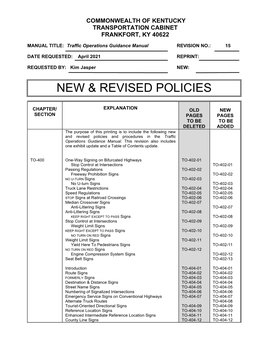 Traffic Operations Guidance Manual REVISION NO.: 15