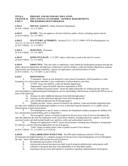 General Requirements Part 9 Pre-Kindergarten Program