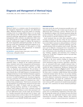 Diagnosis and Management of Meniscal Injury