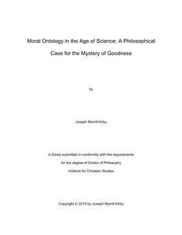 Moral Ontology in the Age of Science: a Philosophical Case for The