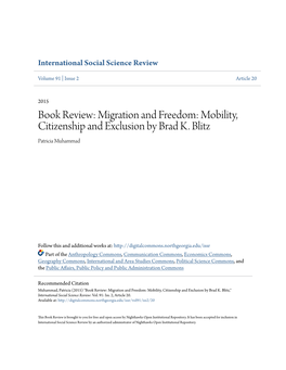 Book Review: Migration and Freedom: Mobility, Citizenship and Exclusion by Brad K. Blitz Patricia Muhammad