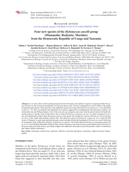 Four New Species of the Hylomyscus Anselli Group (Mammalia: Rodentia: Muridae) from the Democratic Republic of Congo and Tanzania