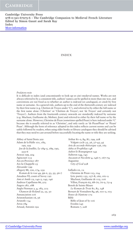 The Cambridge Companion to Medieval French Literature Edited by Simon Gaunt and Sarah Kay Index More Information