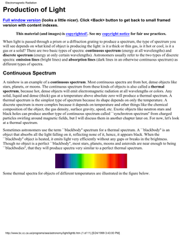 Electromagnetic Radiation Production of Light