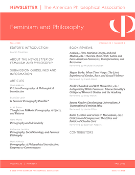 APA Newsletter on Feminism and Philosophy, Vol. 20, No. 2 (Fall 2020)