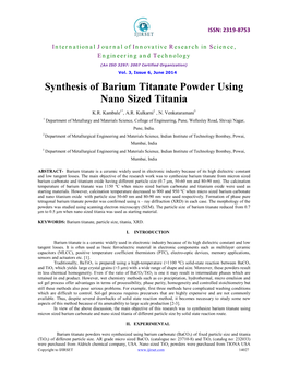 Synthesis of Barium Titanate Powder Using Nano Sized Titania