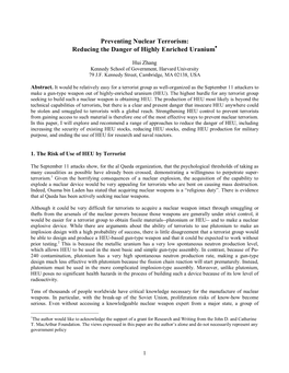 Reducing the Danger of Highly Enriched Uranium