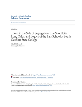 Thorn in the Side of Segregation: the Short Life, Long Odds, and Legacy of the Law School at South Carolina State College