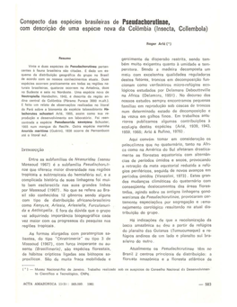 Conspecto Das Espec1es Brasileiras De Pseudachorutinae, Com Descrição De Uma Espécie Nova Da Colômbia (Lnsecta, Collembola)