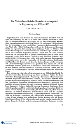 Die Nationalsozialistische Deutsche Arbeiterpartei in Regensburg Von 1922—1933