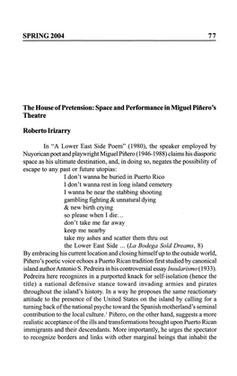 SPRING 2004 the House of Pretension: Space And