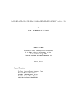 Land Tenure and Agrarian Social Structure in Ethiopia, 1636-1900