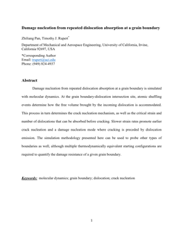 Damage Nucleation from Repeated Dislocation Absorption at a Grain Boundary