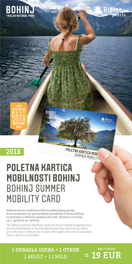 2018 Poletna Kartica Mobilnosti Bohinj Bohinj Summer Mobility Card