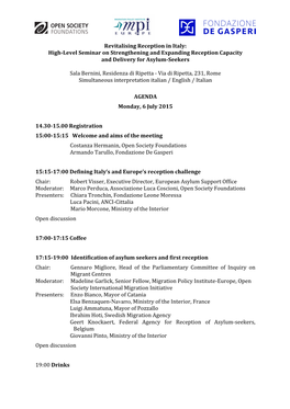 Revitalising Reception in Italy: High-Level Seminar on Strengthening and Expanding Reception Capacity and Delivery for Asylum-Seekers