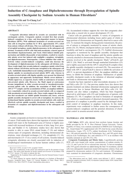 Induction of C-Anaphase and Diplochromosome Through Dysregulation of Spindle Assembly Checkpoint by Sodium Arsenite in Human Fibroblasts1