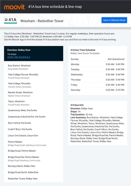 41A Bus Time Schedule & Line Route