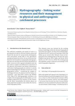 Hydrogeography – Linking Water Resources and Their Management to Physical and Anthropogenic Catchment Processes