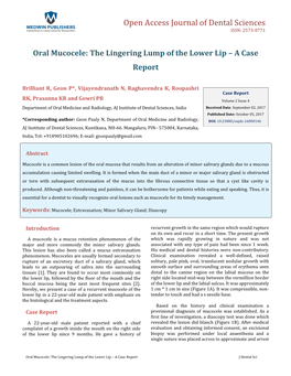 Geon P, Et Al. Oral Mucocele: the Lingering Lump of the Lower Lip – a Case Copyright© Geon P, Et Al