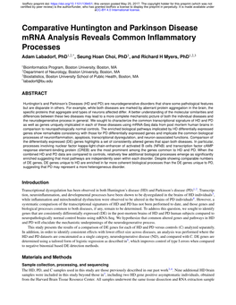 Comparative Huntington and Parkinson Disease Mrna Analysis