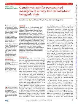 Genetic Variants for Personalised Management of Very Low Carbohydrate Ketogenic Diets