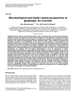 Microbiological and Health Related Perspectives of Geophagia: an Overview