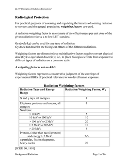 Radiation Weighting Factors