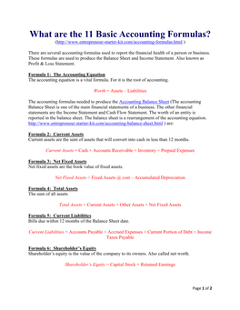 What Are the 11 Basic Accounting Formulas? ( )