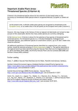 Important Arable Plant Areas Threatened Species (Criterion A)