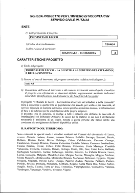 Scheda Progetto Per L'impiego Di Volontari in Servizio Civile in Italia