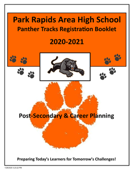 Park Rapids Area High School Panther Tracks Registration Booklet