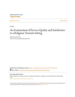 An Examination of Service Quality and Satisfaction in a Religious Tourism Setting Mohamed Darfoon Clemson University, Mdarfoo@Clemson.Edu