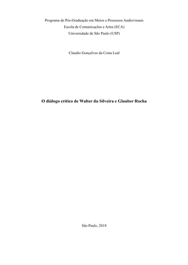 O Diálogo Crítico De Walter Da Silveira E Glauber Rocha