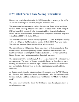 CSYC 2020 Pursuit Race Sailing Instructions