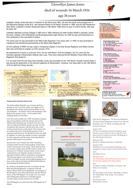 Llewellyn James Jones Died of Wounds 16 March 1916 Age 34 Years