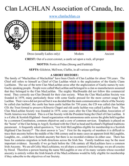 Clan LACHLAN Association of Canada, Inc