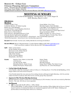 MEETING SUMMARY Location Ed Ball Building – Training Room 110 – 214 N