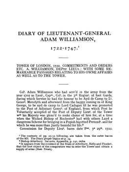 Diary of Lieutenant–General Adam Williamson, 1722–1747