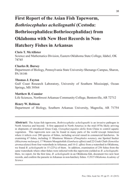 First Report of the Asian Fish Tapeworm, Bothriocephalus