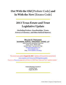 [Estates Code] 2013 Texas Estate and Trust Legislative Update