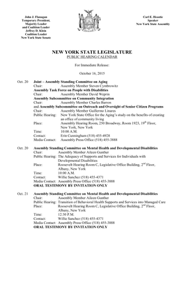 New York State Legislature Public Hearing Calendar