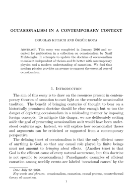Occasionalism in a Contemporary Context