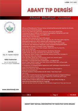 Issue Sayı 1 Year Yıl 2014 ABANT İZZET BAYSAL ÜNİVERSİTESİ TIP