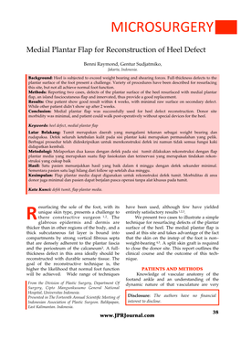 Medial Plantar Flap for Reconstruction of Heel Defect