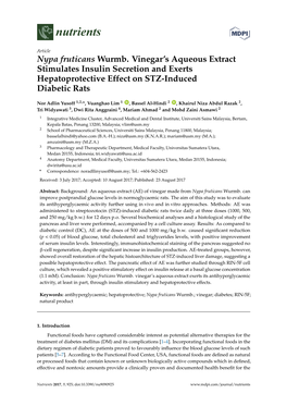 Nypa Fruticans Wurmb. Vinegar's Aqueous Extract Stimulates Insulin