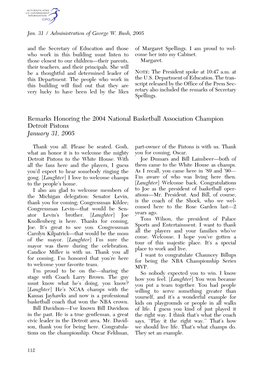 Remarks Honoring the 2004 National Basketball Association Champion Detroit Pistons January 31, 2005