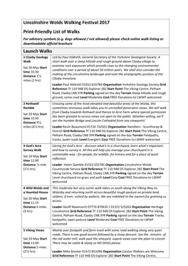 Lincolnshire Wolds Walking Festival 2017 Print-Friendly List of Walks Launch Walks