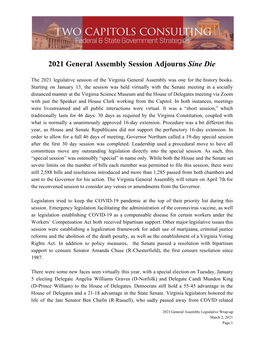 2021 General Assembly Adjourns Document